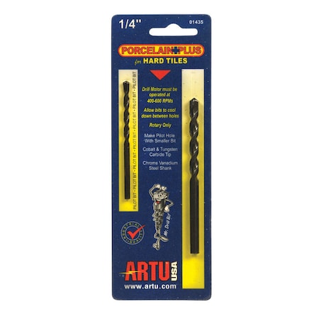 Artu Usa ARTU Porcelain Plus 1/4 in. X 4-1/8 in. L Tungsten Carbide Tipped Glass and Tile Bit Set Straight Sh 01435